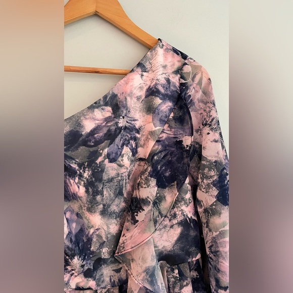 Kay Unger Dress NWT Size 8 Kaylee Floral One Shoulder Ruffle Midi Dress - Picture 8 of 15